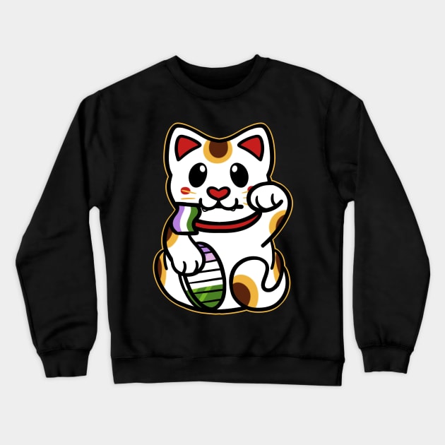 LGBTQ+ Pride Lucky Cat - Genderqueer Crewneck Sweatshirt by leashonlife